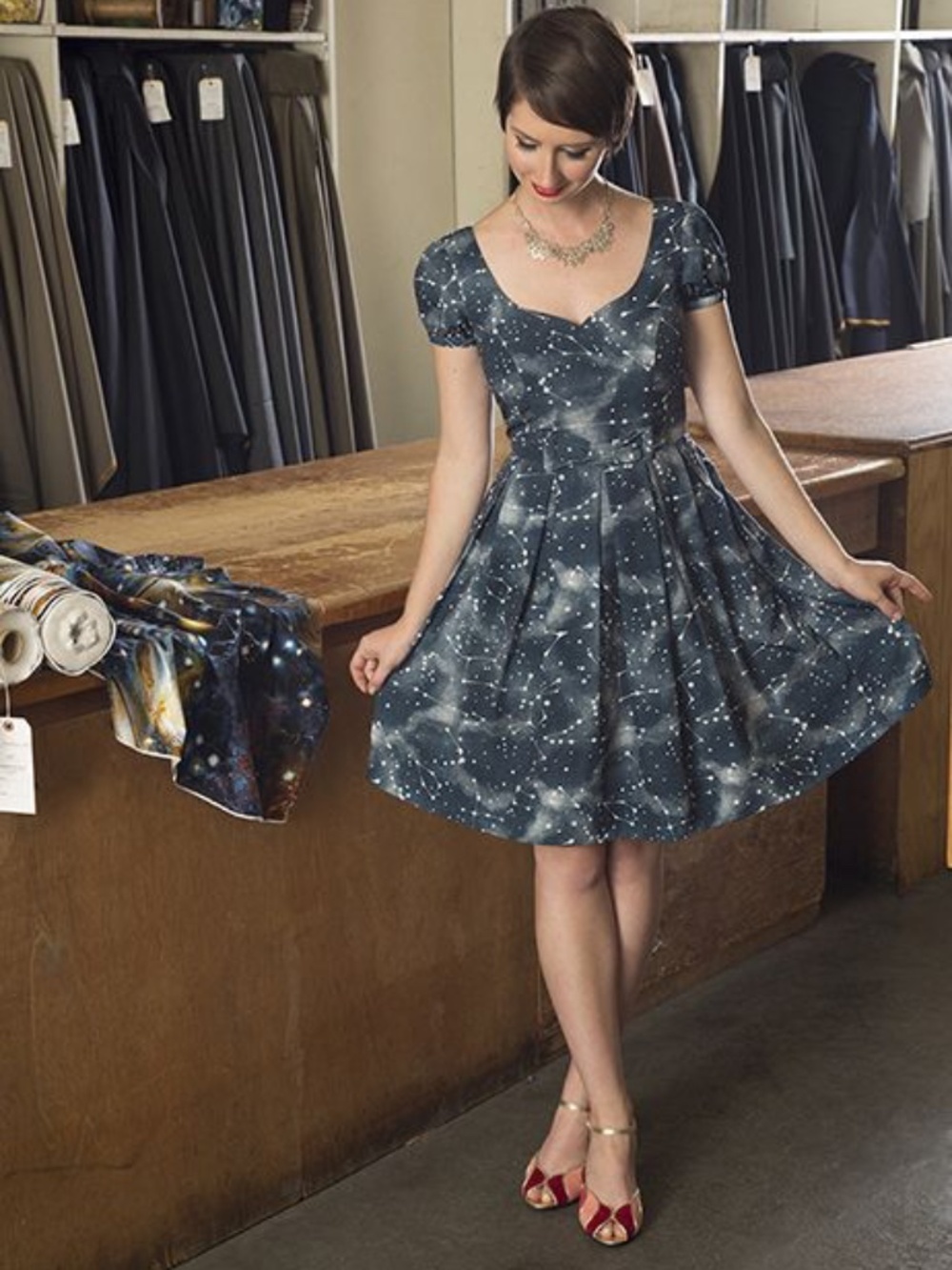 BEA & DOT x Modcloth 4X Blue Universe Constellations Dress Fit Flare Sweatheart
